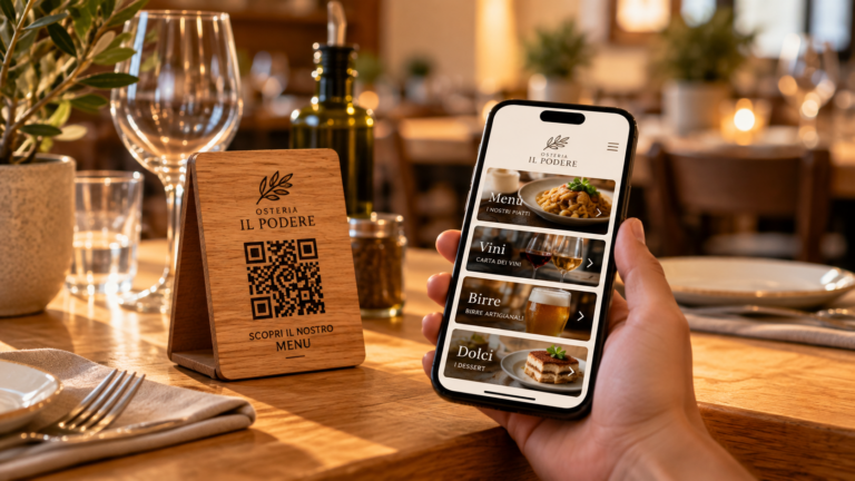 QR code per menu ristorante su supporto da tavolo